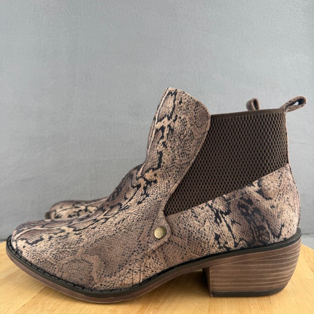 MIA Jaylee Snake Print Faux Suede Pull-On Ankle Boots Brown/Tan‎ Size 8.5M US